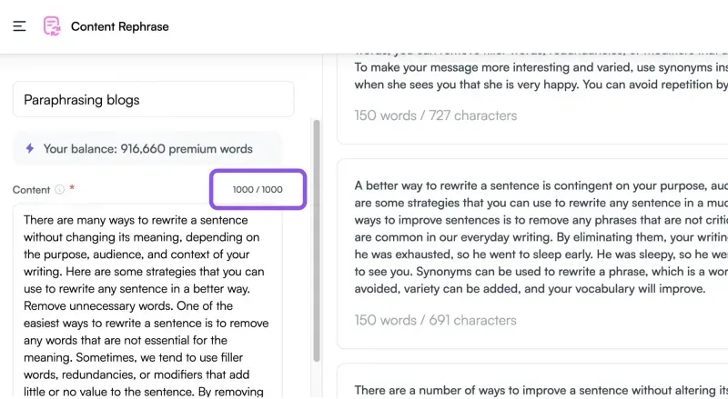 Rewrite a 1000-character paragraph free of cost