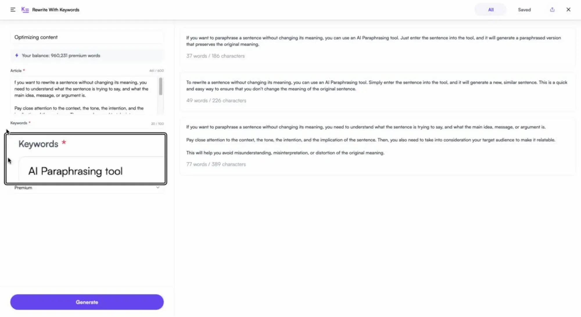 Make your content SEO-friendly by paraphrasing articles with keywords