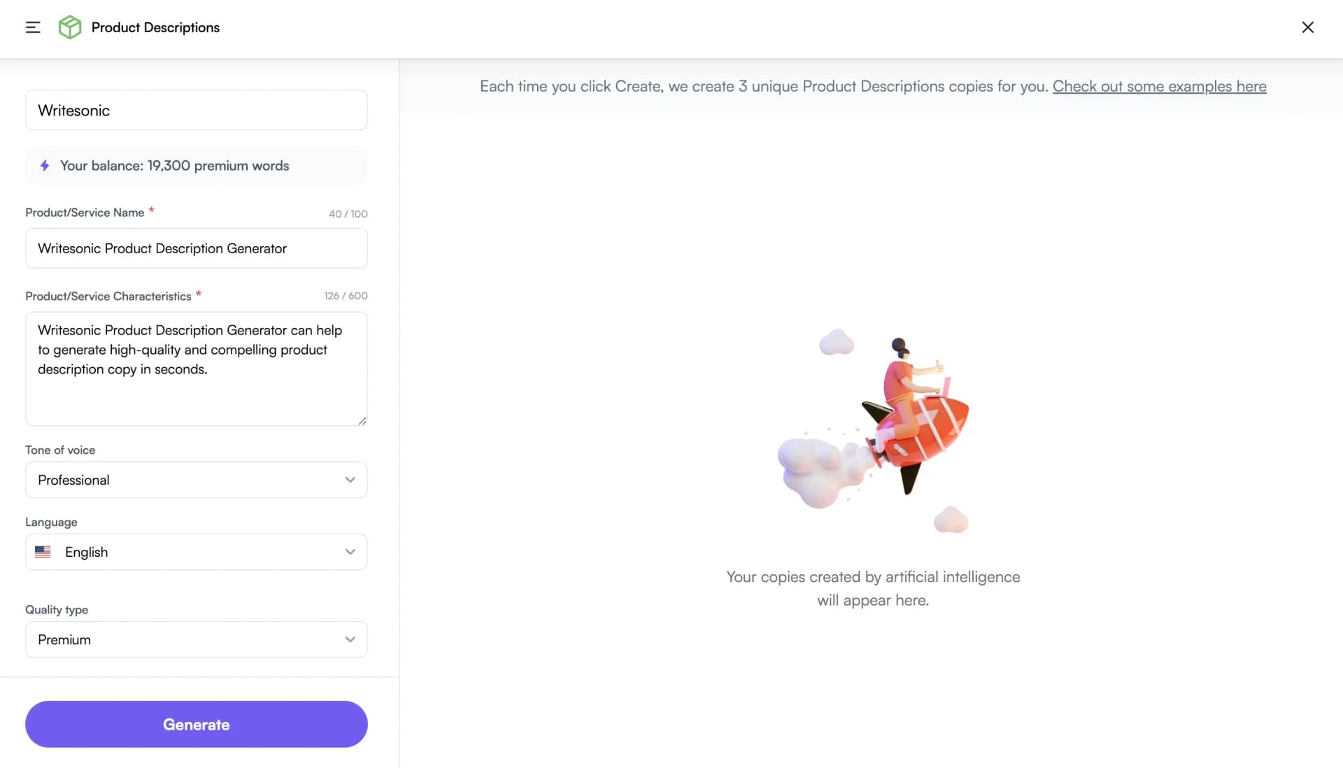 How to use Writesonic’s Product Description Generator? - Step 2