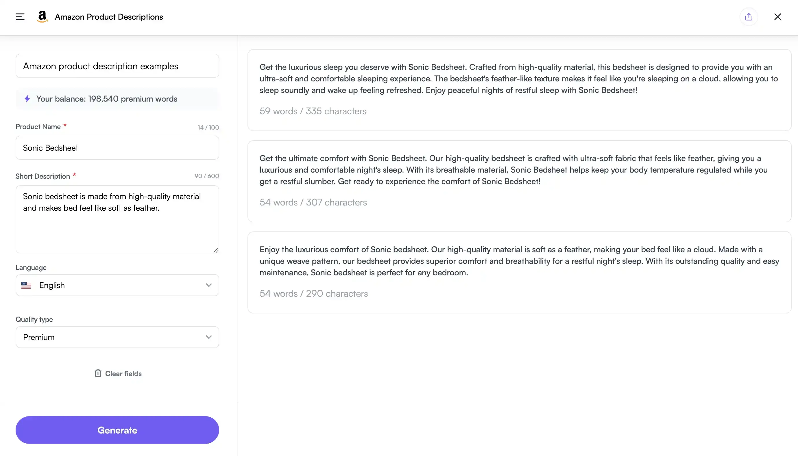 Amazon product description generator