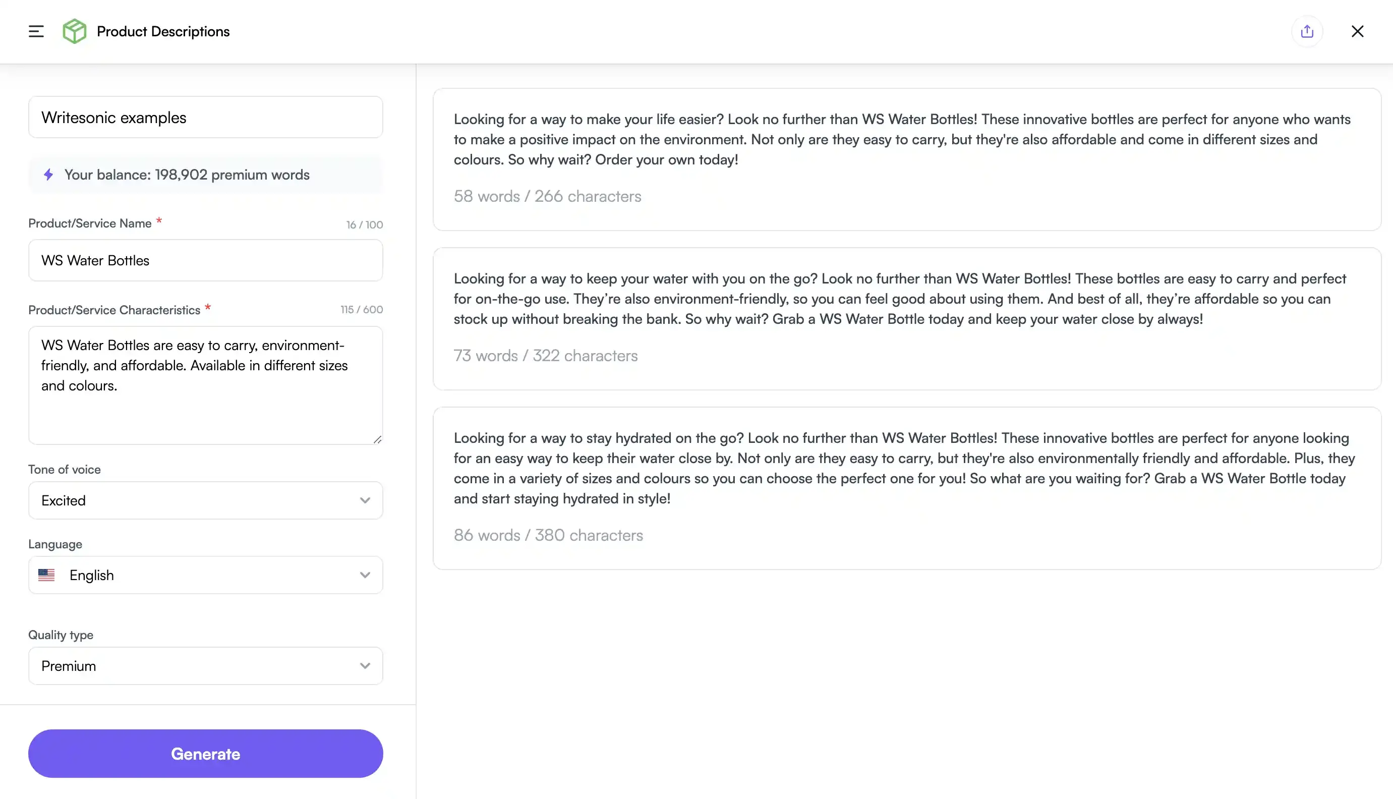 Product description generator for products
