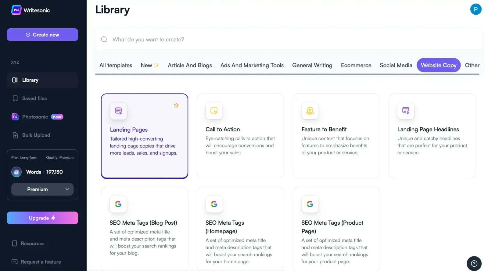 Get ready to create a powerful and engaging landing page with Writesonic’s landing page generator. Let’s get started! Firstly, log into your Writesonic account. In case you don’t have one, sign up and create an account for free today. Next, go to the dashboard and click on “Landing Pages.” It will take you to the landing page copy generator page, where you can create a stunning and optimized page in no time.