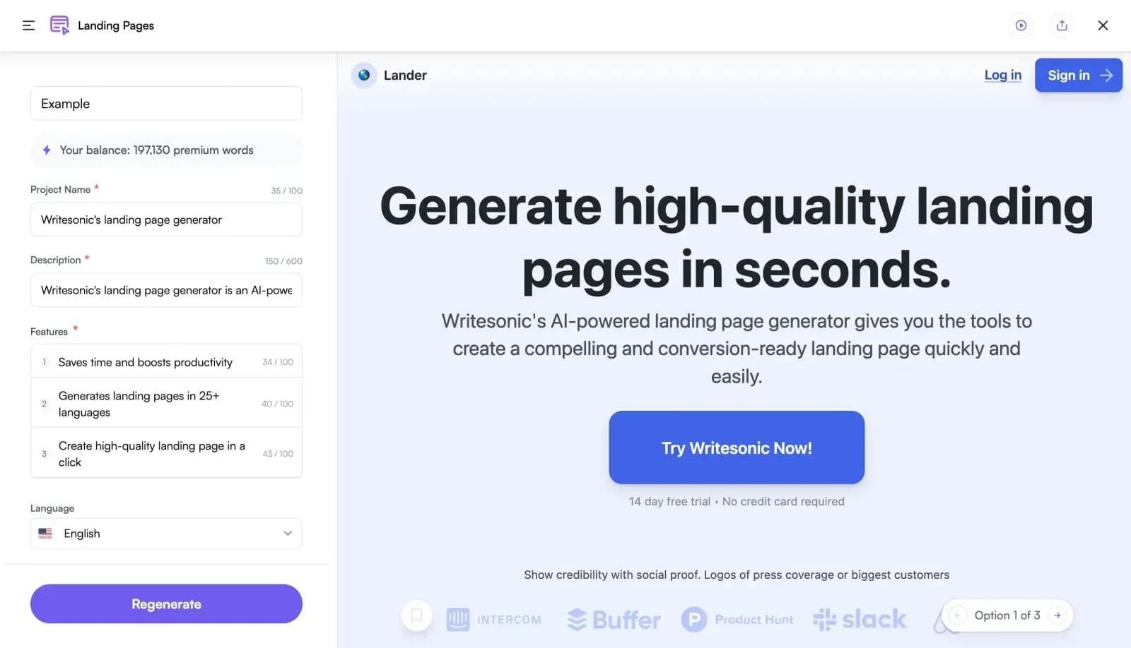 After you have entered all the details and are satisfied with the same, you’re good to go!  Hit the “Generate” button, and ta-da! Writesonic will generate a top-notch and optimized copy for your landing page that will help you capture the attention of your readers and encourage them to take action.  But then, there might be chances when the page is not like what you expected. Don’t worry! Just hit the “Generate” button again, and the AI writer will come up with a few more variations that you can choose from.