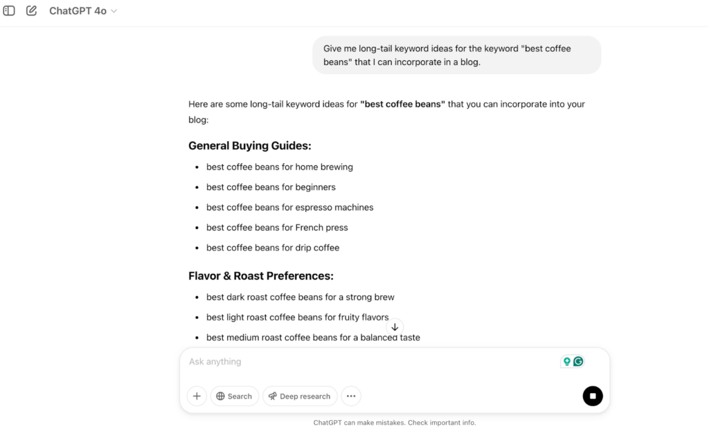 ChatGPT for SEO tasks