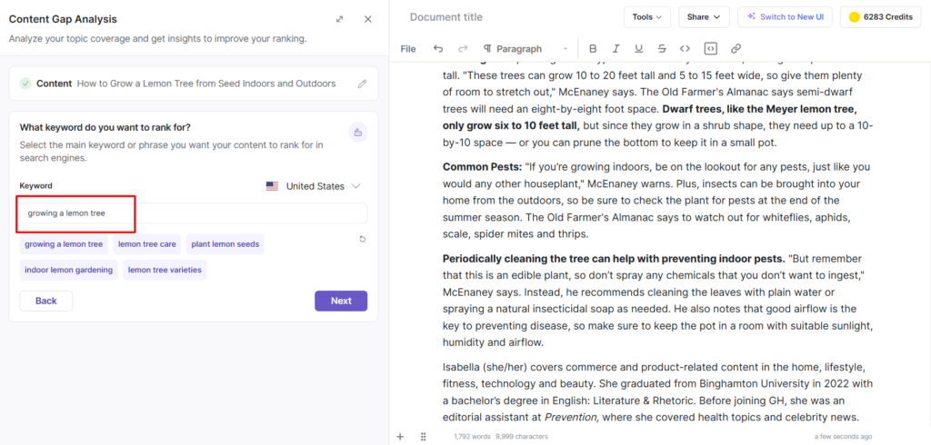 Writesonic's Content Gap Analyzer helps you find competitor keywords based on one primary keyword.
