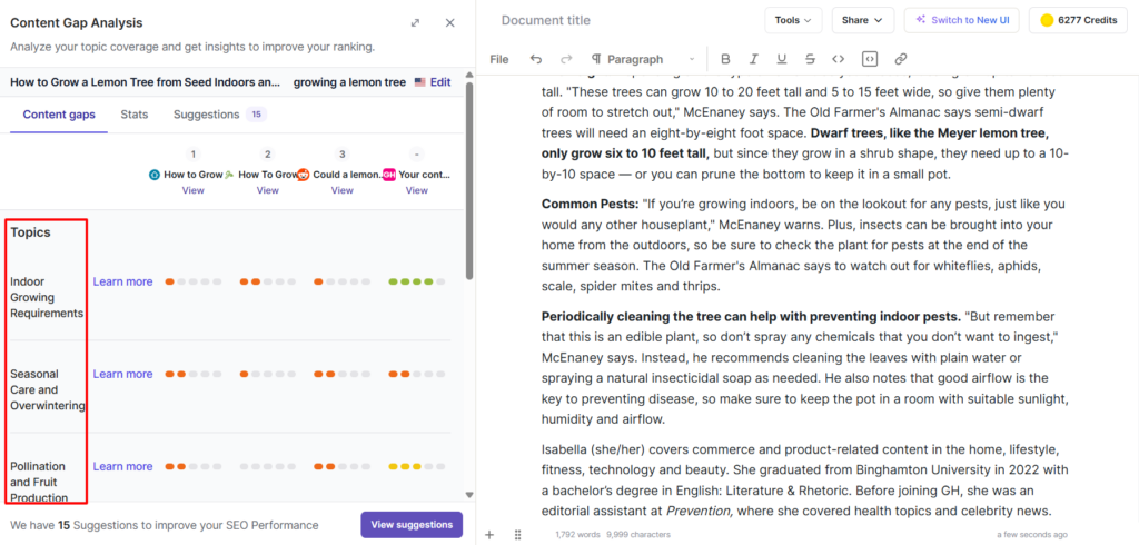 Then, check the missing topics to identify any keywords that you haven't targeted.