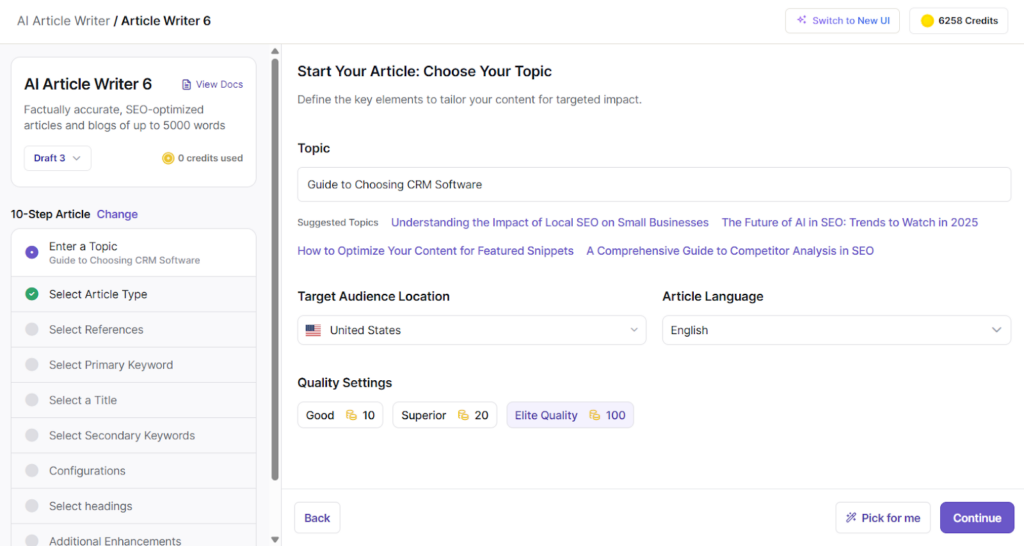 Use Writesonic's AI Article Writer 6 to create articles in minutes.