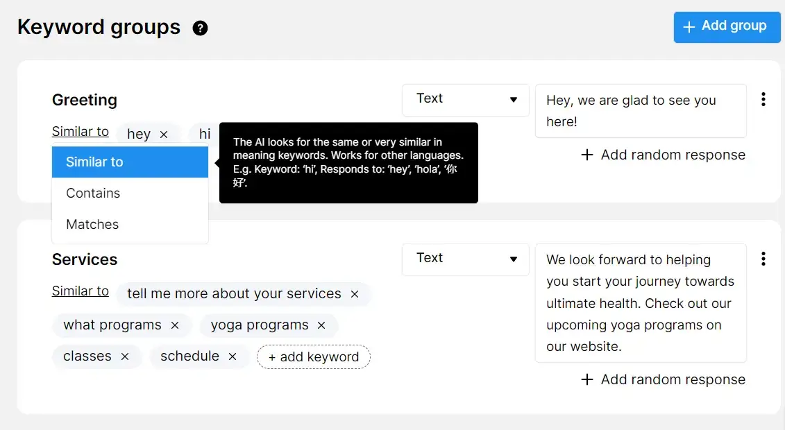 How keyword-based chatbots work from Chatfuel