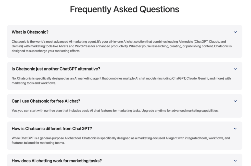 FAQ page example - Writesonic