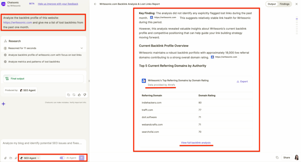 Backlink profile analysis - SEO AI agent