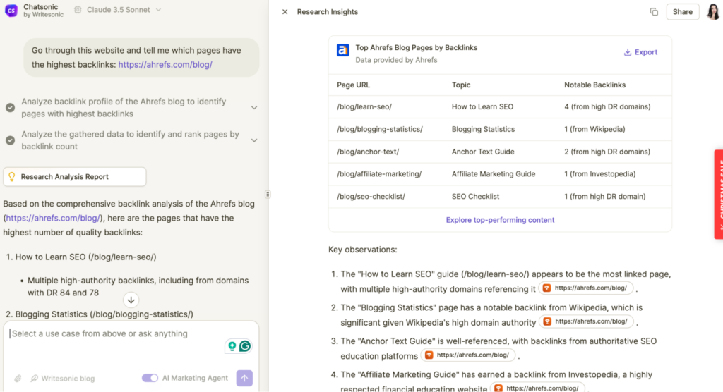 How Chatsonic helps identify backlink opportunities for global SEO.