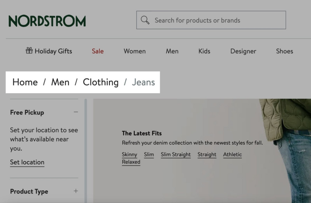 Breadcrumb navigation example