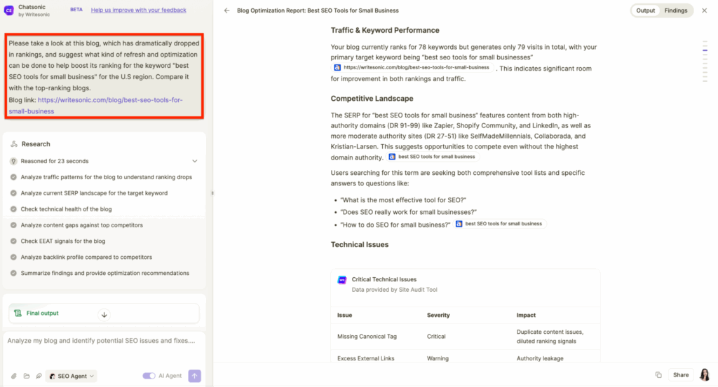 Content refresh for boosting Google rankings using SEO AI agent