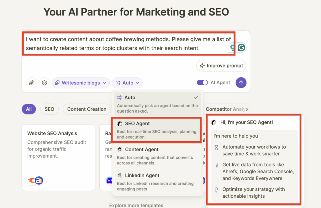 Finding semantic keywords using SEO AI agent
