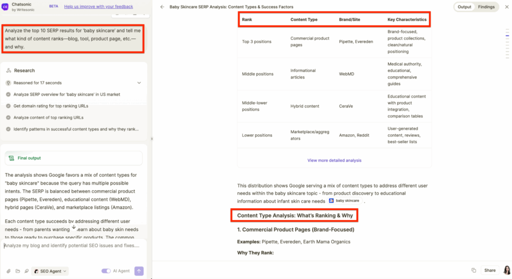 SERP analysis on SEO AI agent