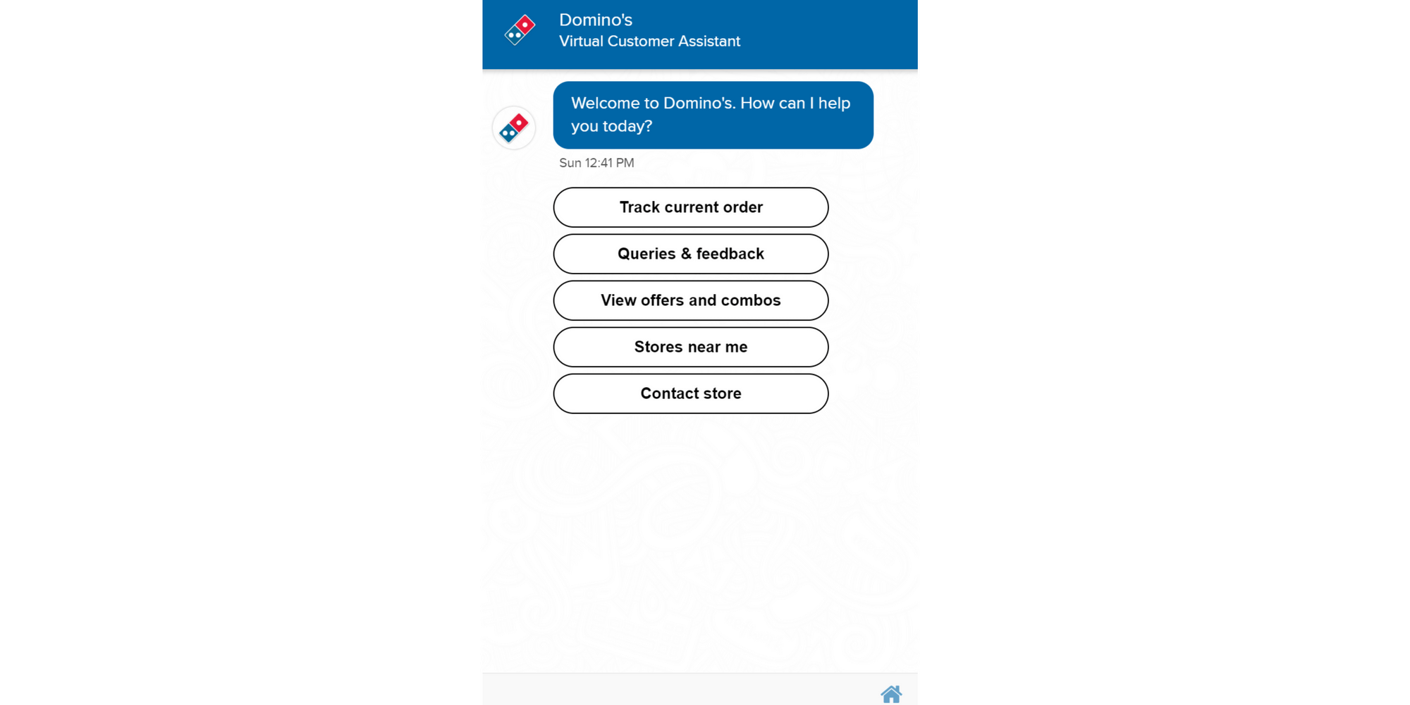 Menu-based chatbot example of Dominos