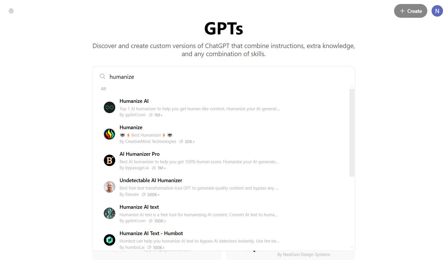 OpenAI's GPT store has several AI text humanizer GPTs.