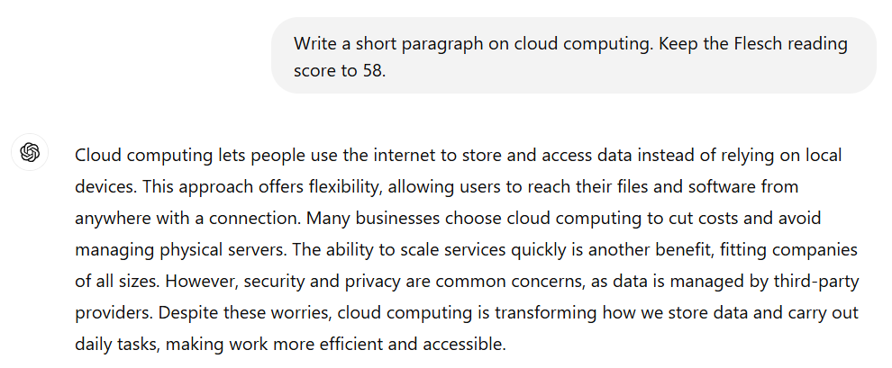 Specifying the Flesch score in the ChatGPT prompt helps alter its readability.