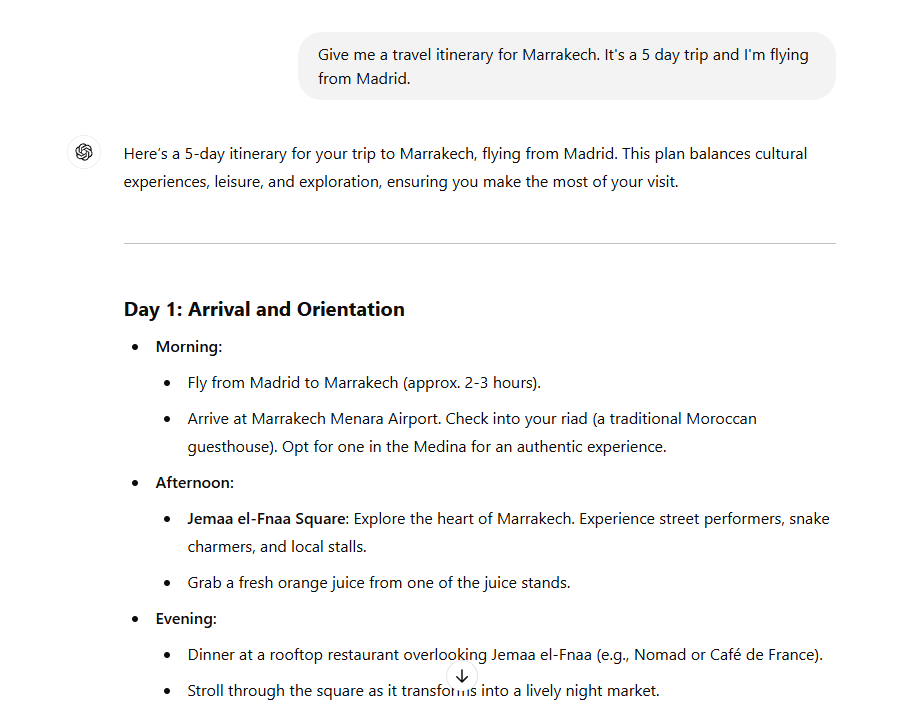 Chatsonic creates generic travel itineraries. 