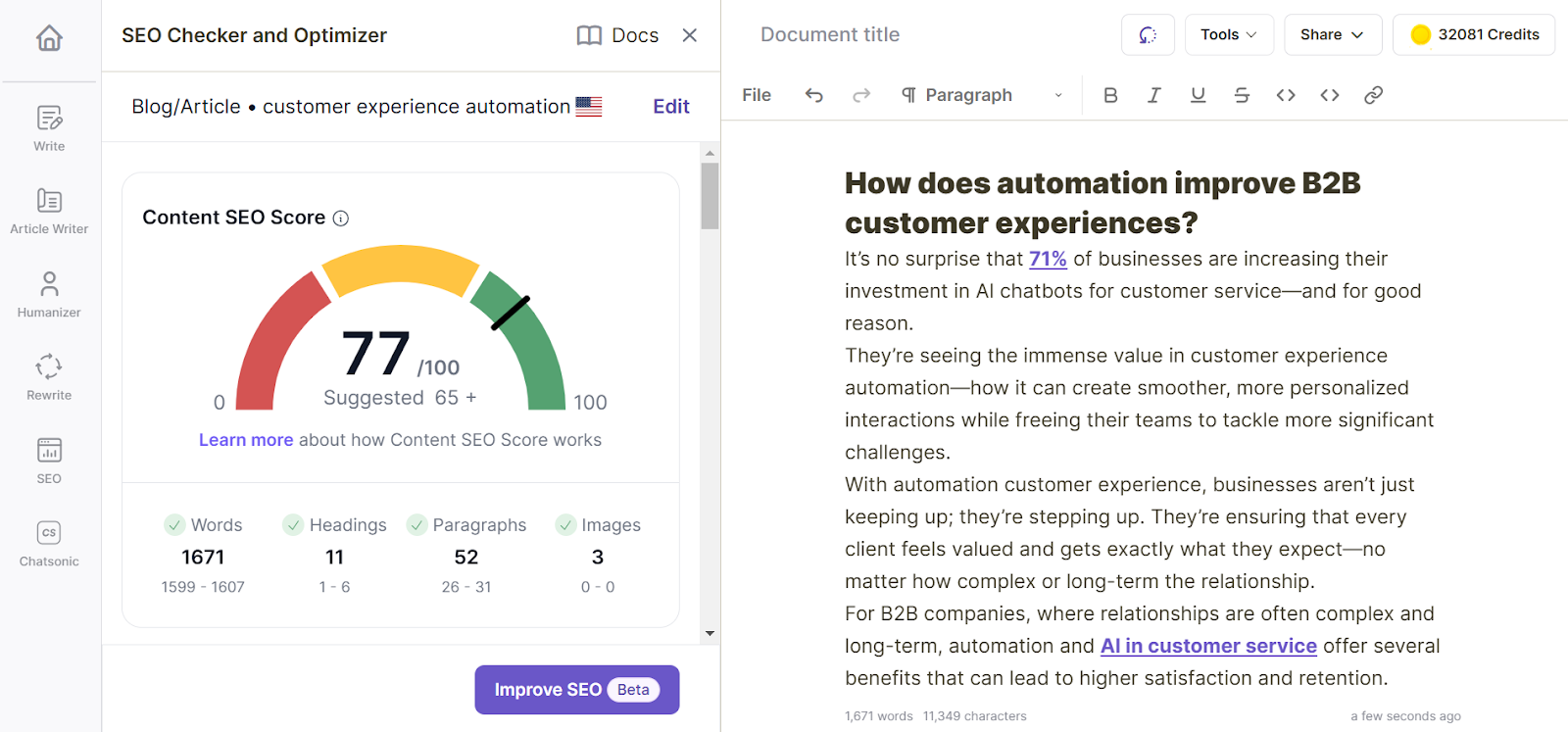 Writesonic's SEO Checker and Optimizer Tool