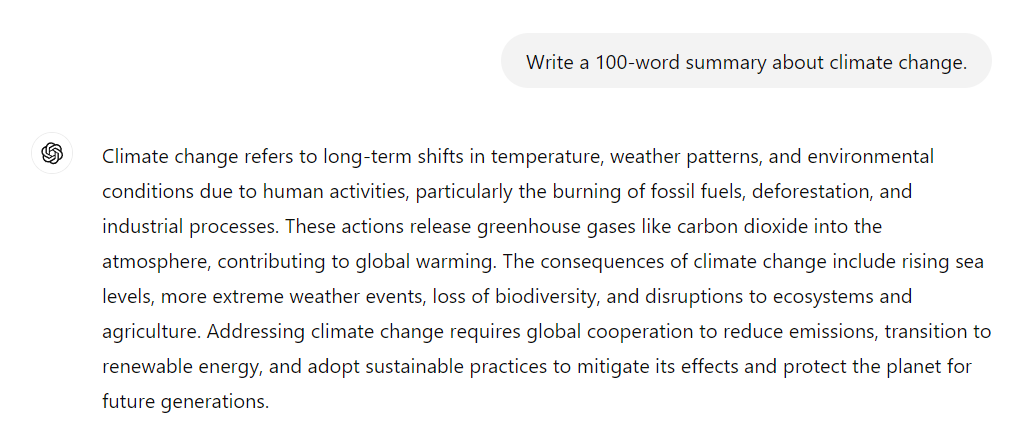 ChatGPT-generated summary about climate change.