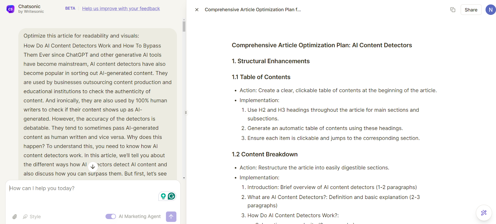 Chatsonic helps improve the readability and visuals of existing content.