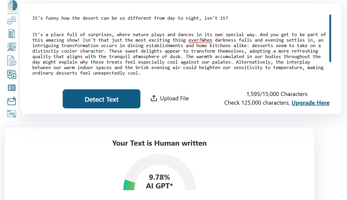 An AI content detector indicates 100% AI-written content as human written.