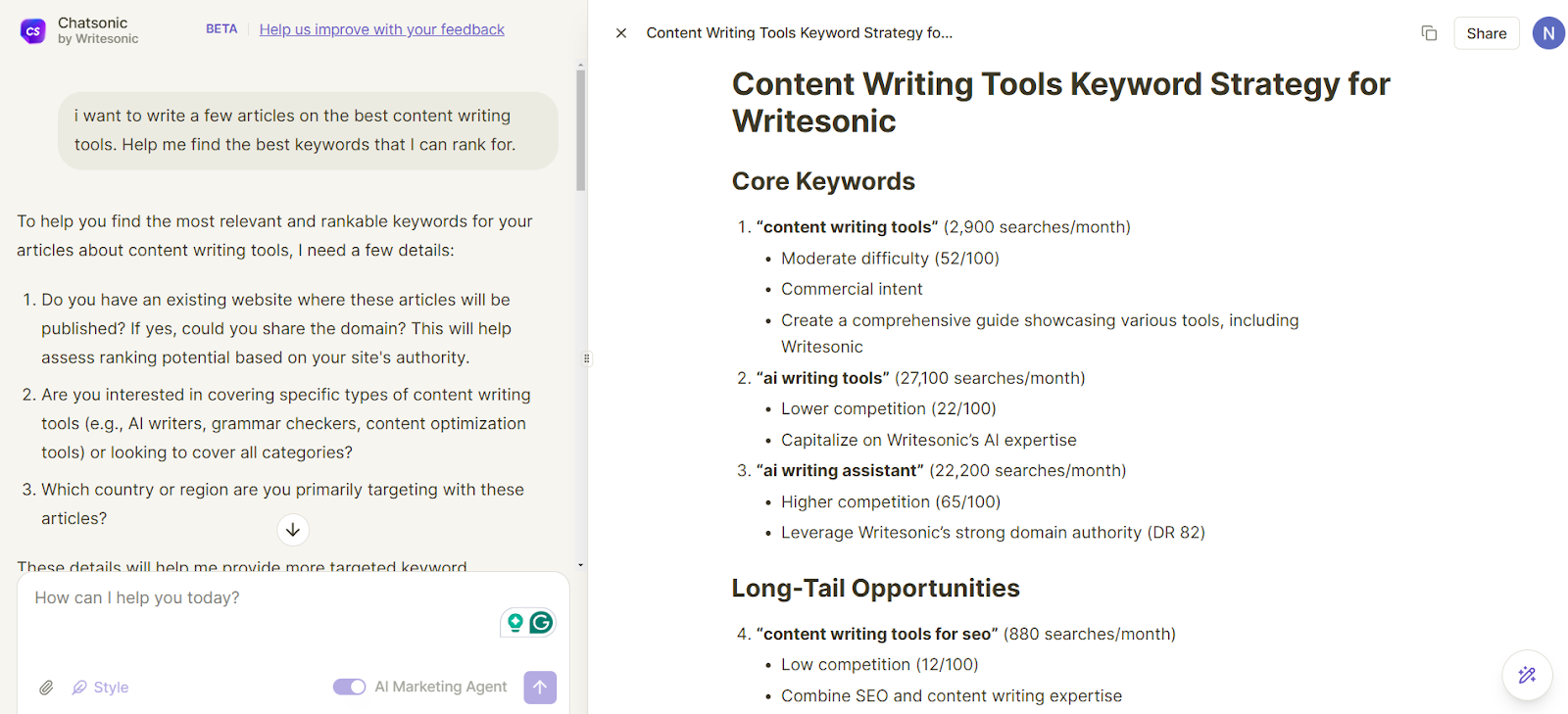 AI SEO agents like Chatsonic give in-depth and well-researched outcomes.