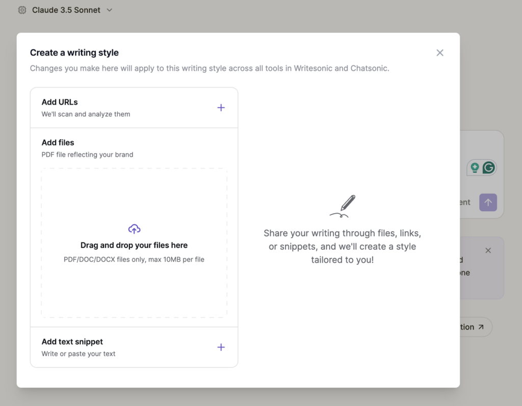 Chatsonic - brand voice configuration