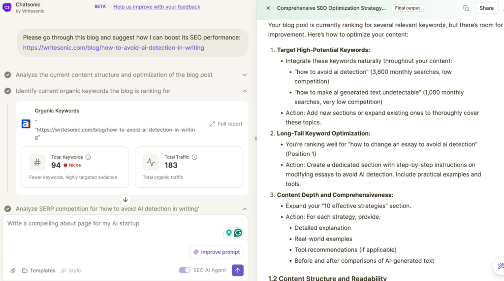 Blog audit using Chatsonic