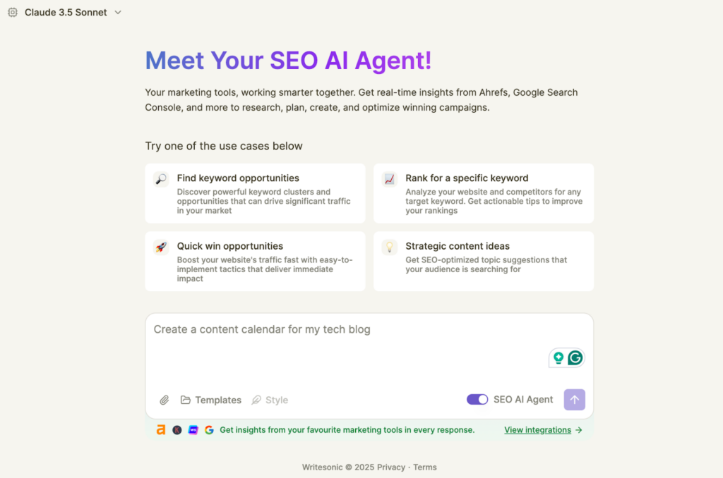 Chatsonic SEO AI agent for trend analysis