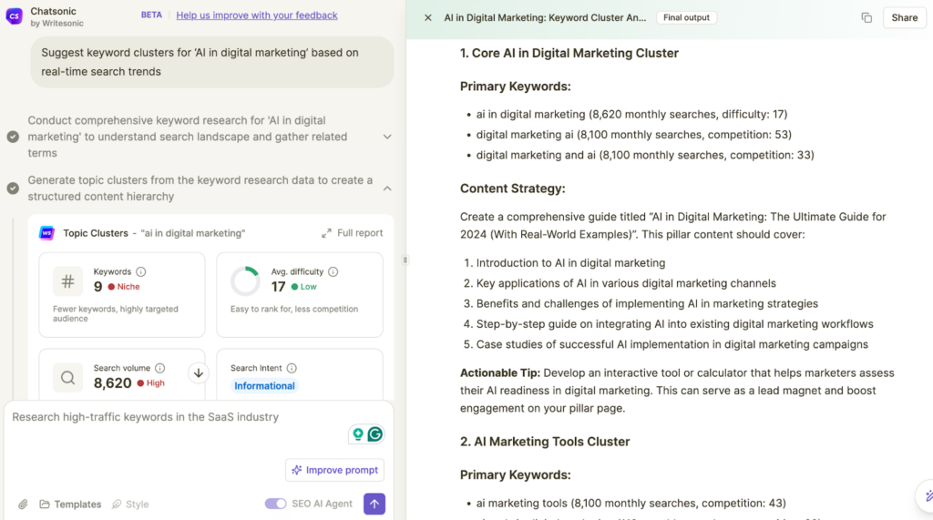 Keyword and SEO trend analysis using Chatsonic 