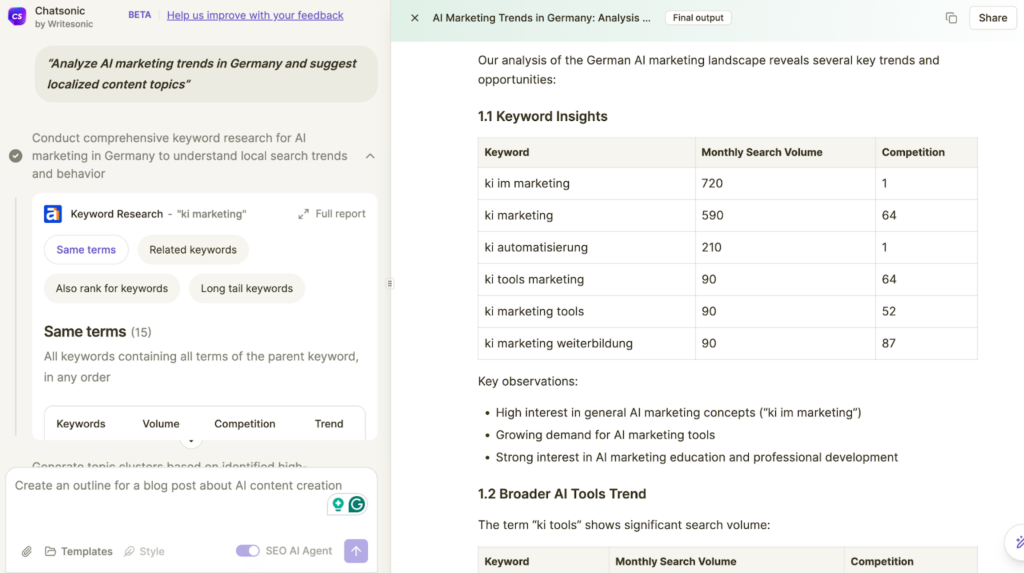 Identifying global SEO trends using Chatsonic AI agent