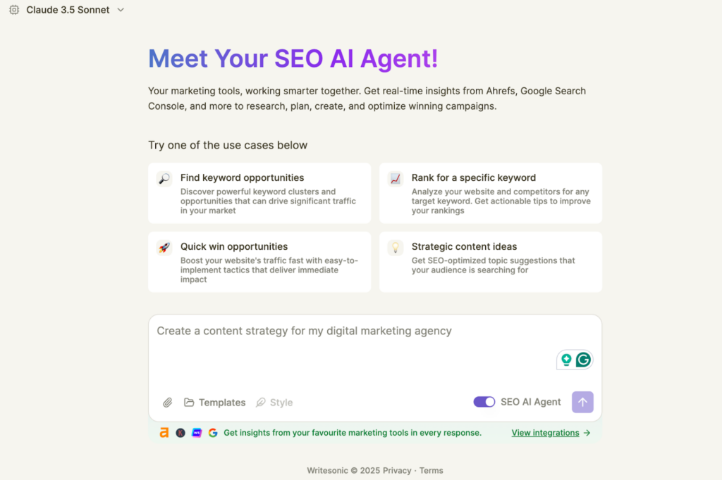 Chatsonic homepage - SEO writing AI agent