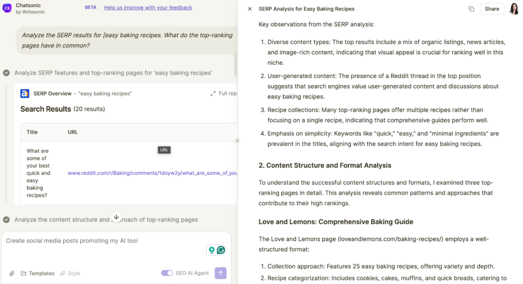 SERP analysis using Chatsonic