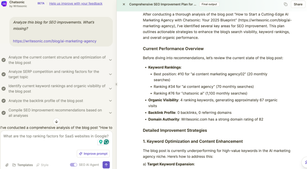 Using Chatsonic for SEO content audits