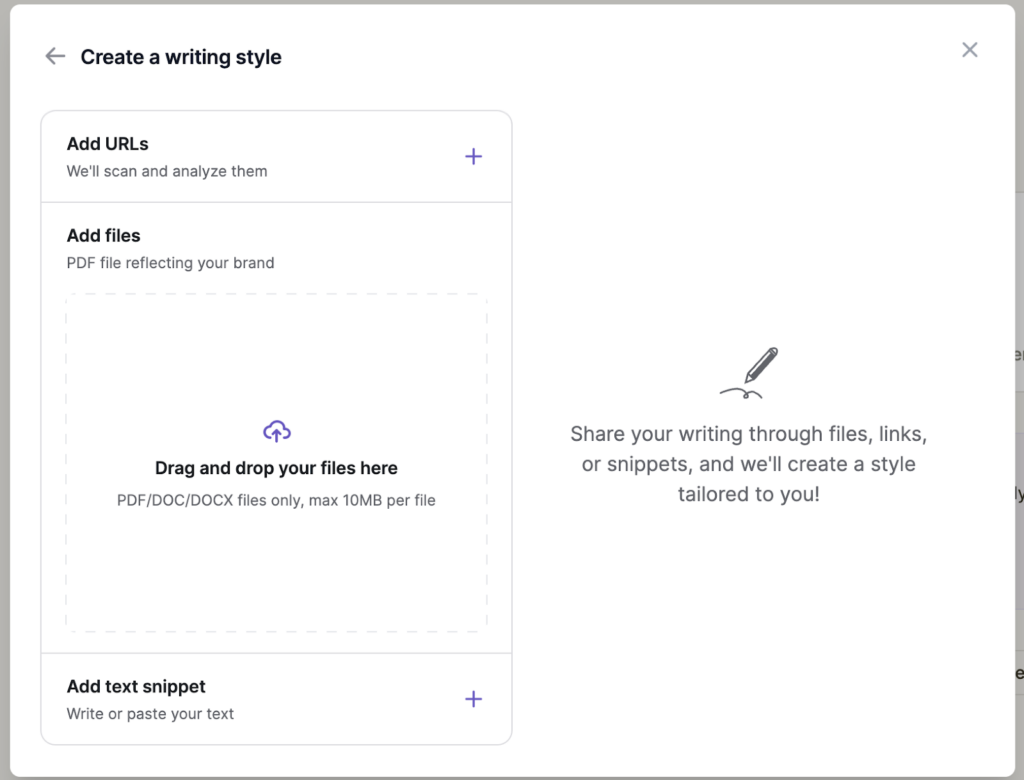 Chatsonic writing style configuration