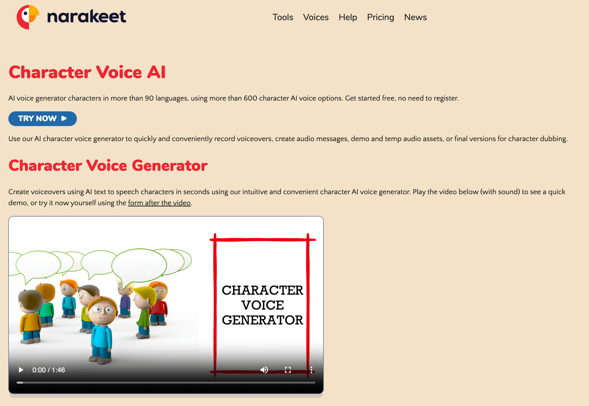 Narakeet - character voice generators