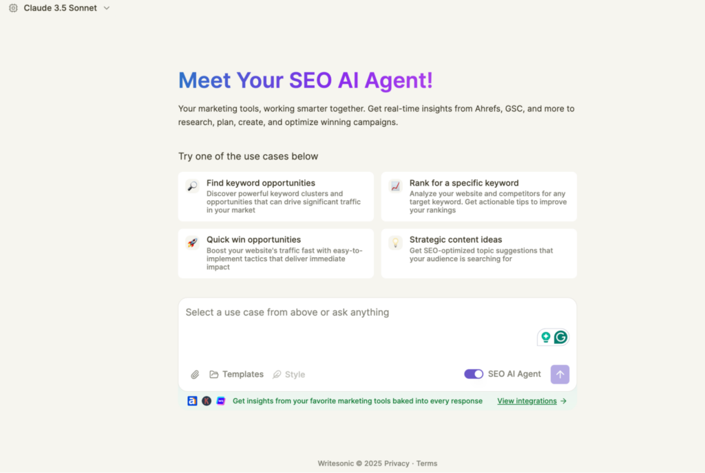 AI SEO Agent for Meta Tag Optimization - Chatsonic Dashboard