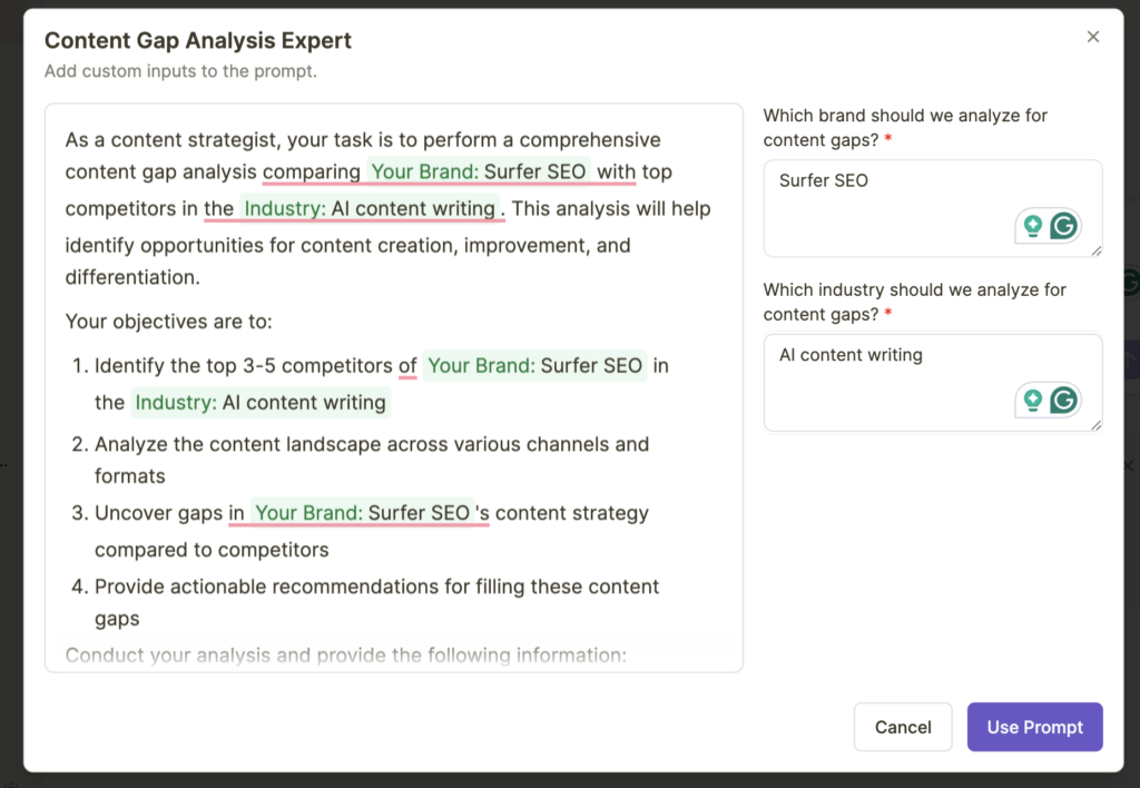 Chatsonic Content Gap Prompt Template