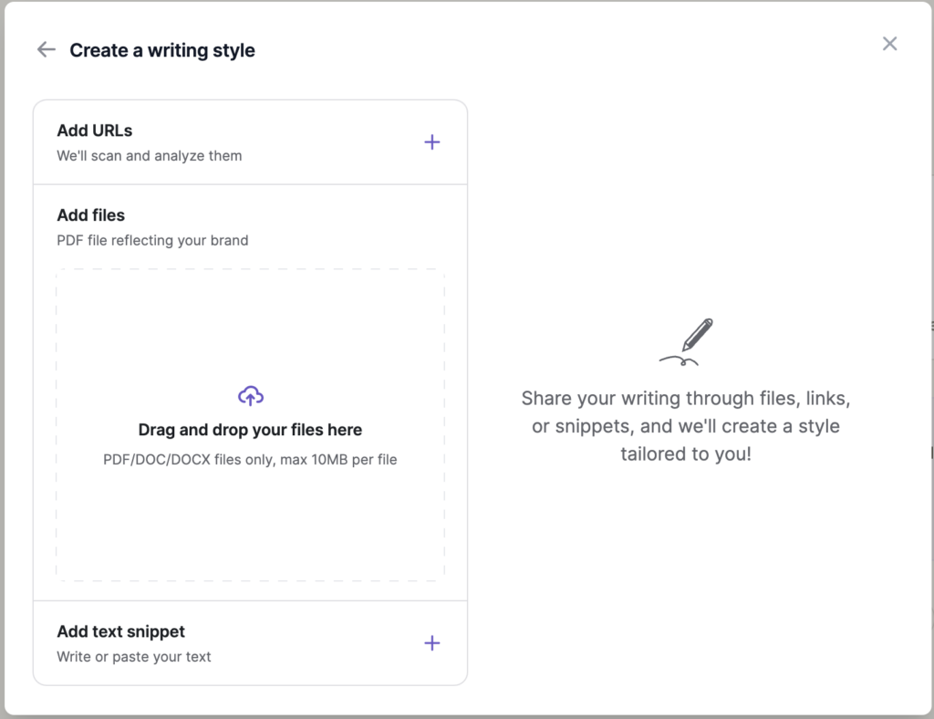 Chatsonic writing style configuration