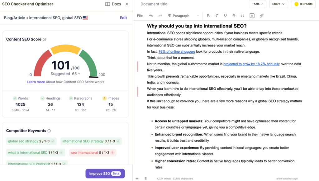 Writesonic's SEO checker and optimizer for global SEO