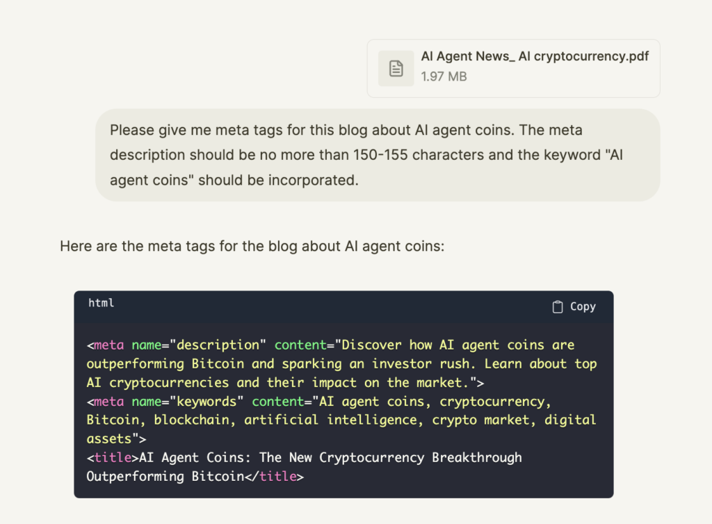 Using AI agents for meta tag optimization