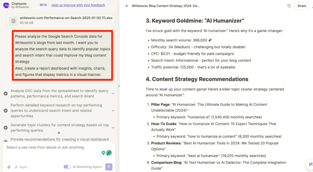 AI agents in content marketing - Report generation using Chatsonic
